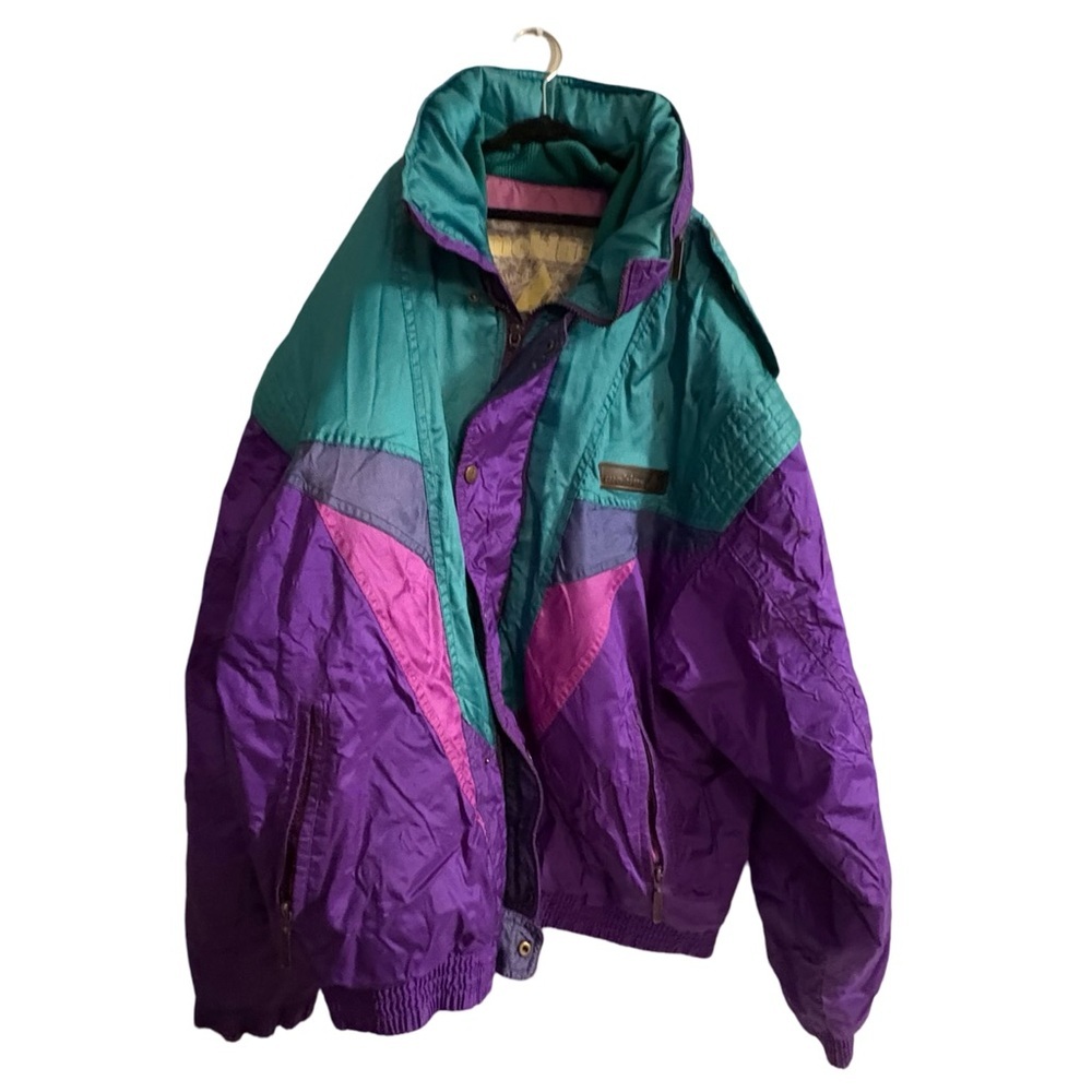Vintage Mobius Skiwear Ski Jacket Size 44 Purple Teal Pink Used